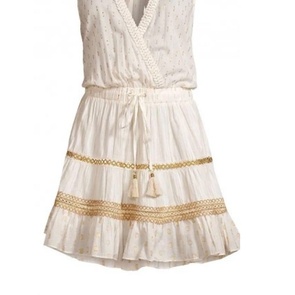 Ramy Brook New York White and Gold Freyja embroidered Sleeveless Dress